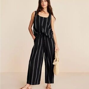 NWT LOFT Black Linen Set of Tie Back Tank and Matching Pants XL